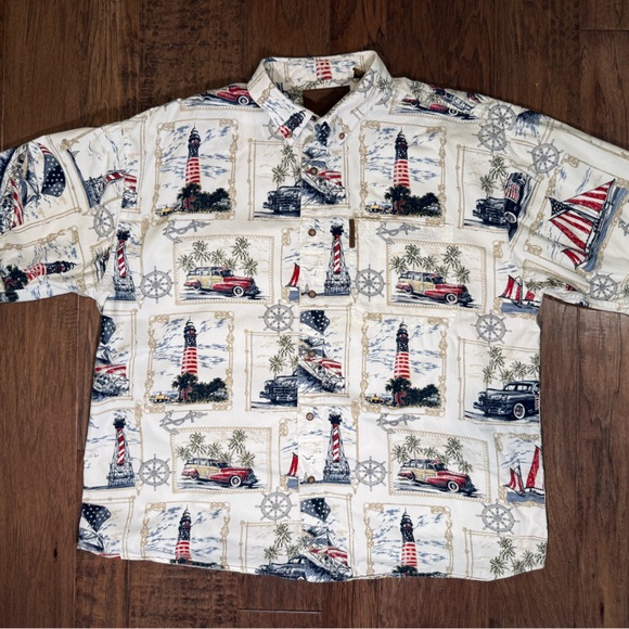 Clearwater Other - Men's Nautical Lighthouse Patriotic Button Down 100% Cotton Resortwear  XXL